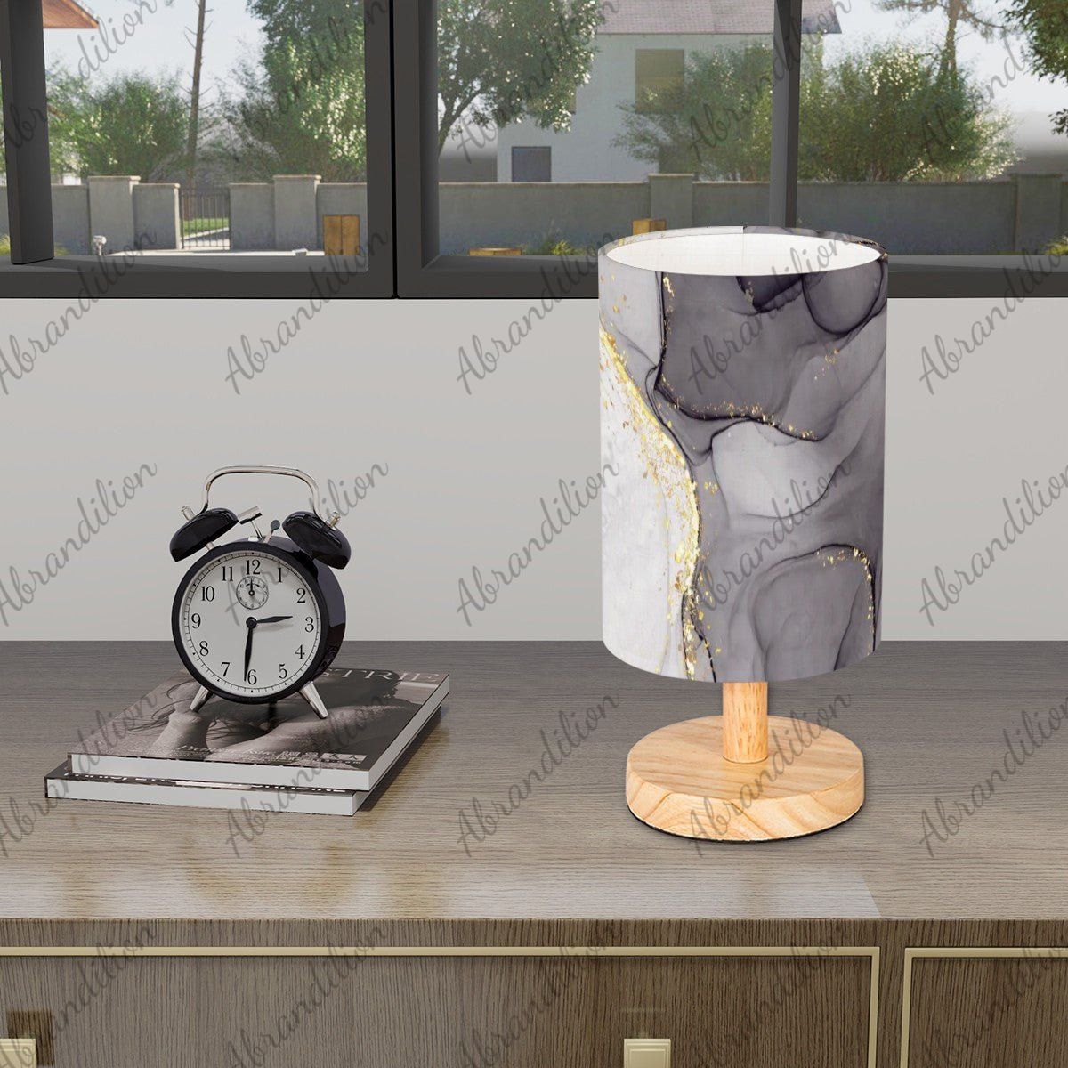 Black White and Gold Ink Flow - Table Lamp - abrandilion
