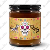 Dia de Muertos - Comfort Spice - 9oz Amber Jar Candle | 3"x2" Label - Black Lid - abrandilion