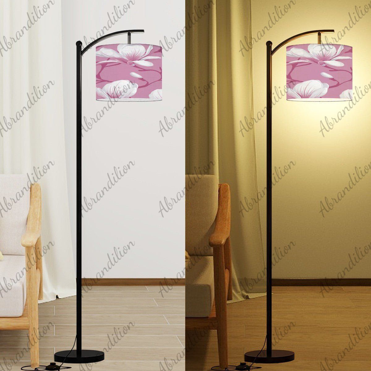 Pink Magnolia Blooms - Arc Floor Lamp (Made in USA) - abrandilion