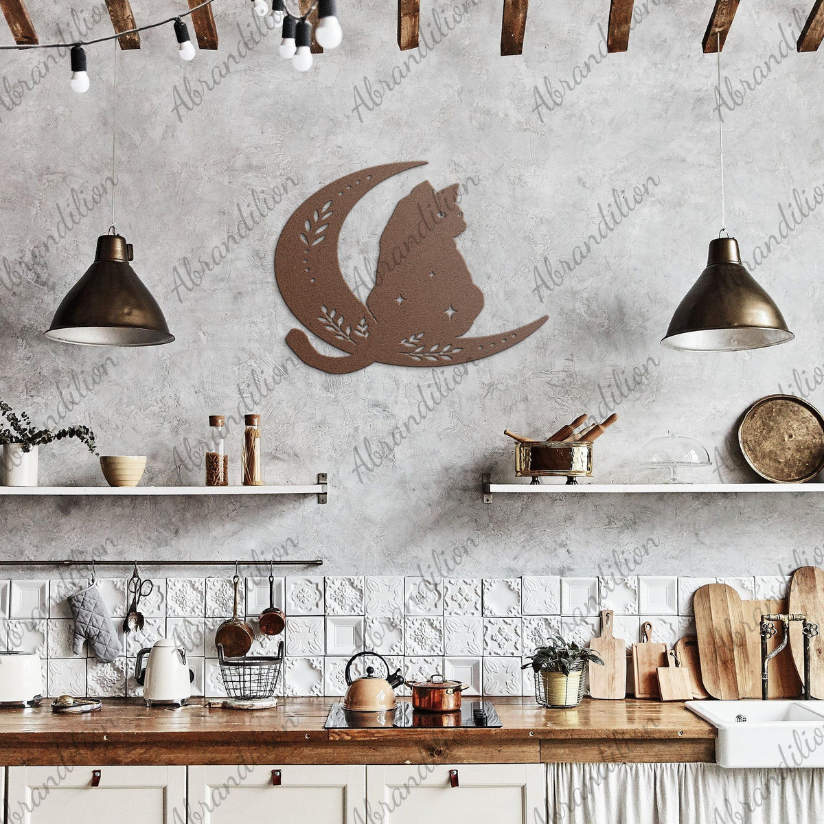 Cat Sitting on Moon | Wall Art | Crescent Moon - abrandilion