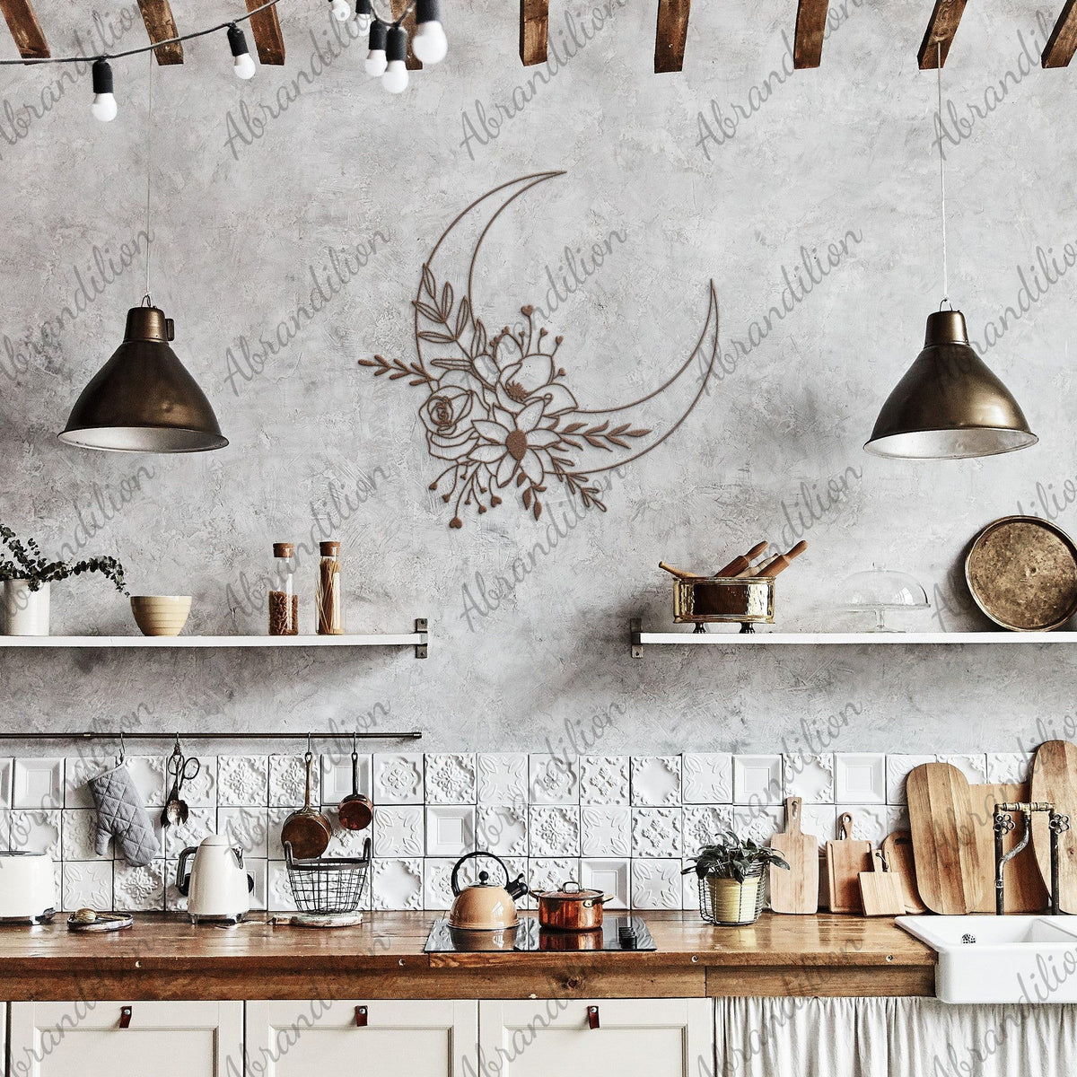 Moon and Flowers | Die Cut Metal Sign - abrandilion