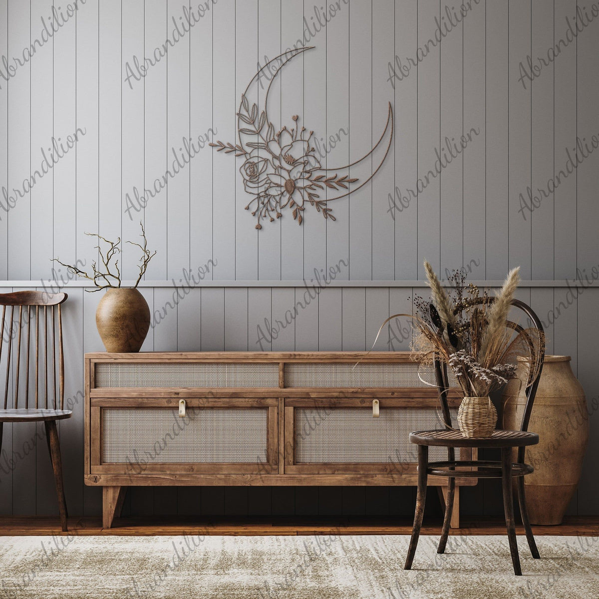 Moon and Flowers | Die Cut Metal Sign - abrandilion