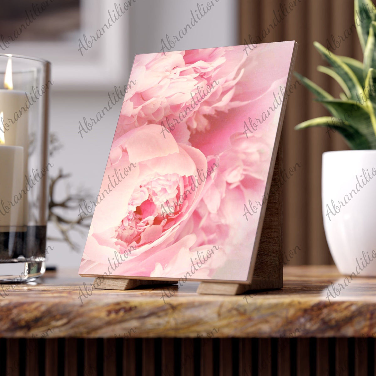 Pink Peony Ceramic Photo Tile - abrandilion