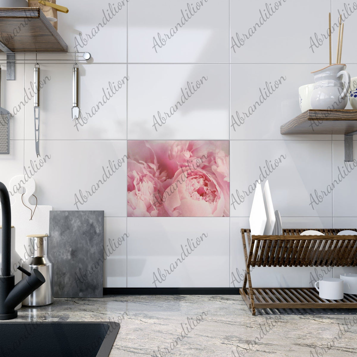 Pink Peony Ceramic Photo Tile - abrandilion