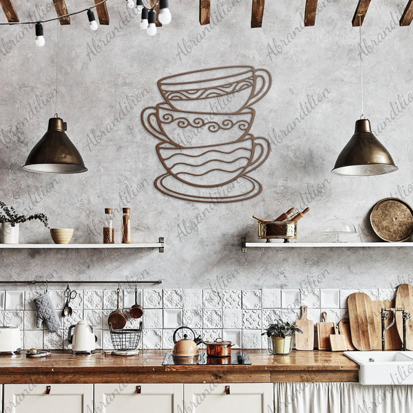 Stacked Tea Cups | Metal Wall Art - abrandilion