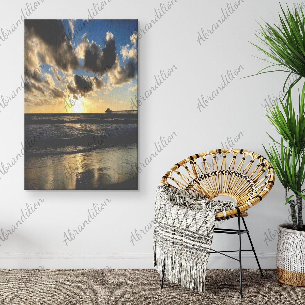 Sunset by Pier Canvas Wrap | Fade Resistant | 32"x48" - abrandilion