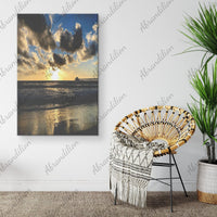 Sunset by Pier Canvas Wrap | Fade Resistant | 32"x48" - abrandilion