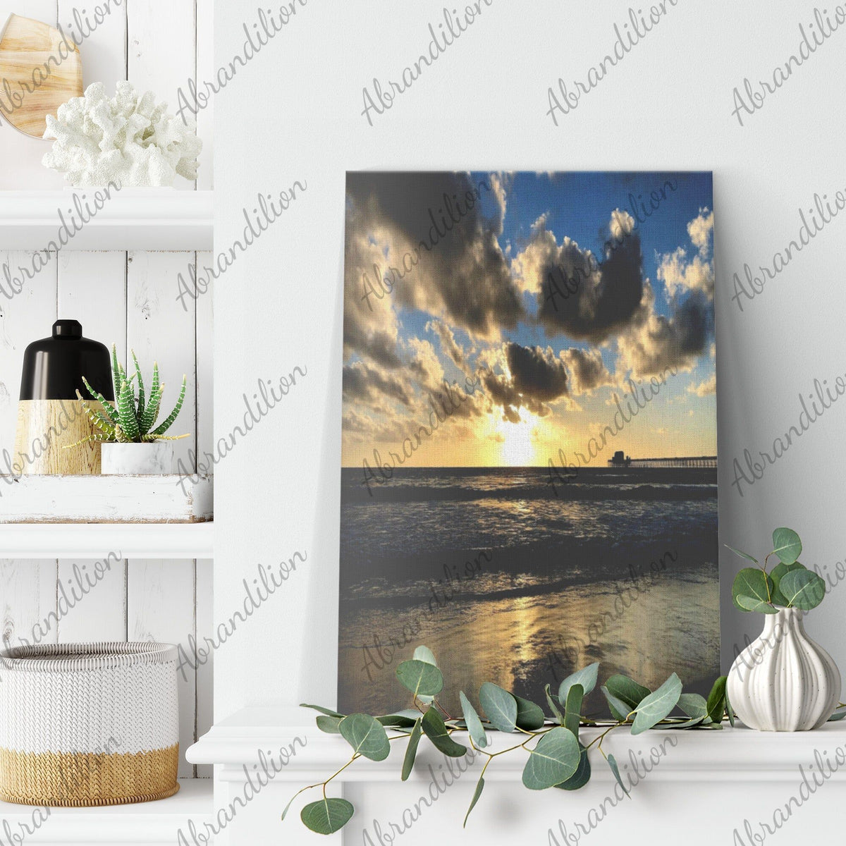 Sunset by Pier Canvas Wrap | Fade Resistant | 32"x48" - abrandilion