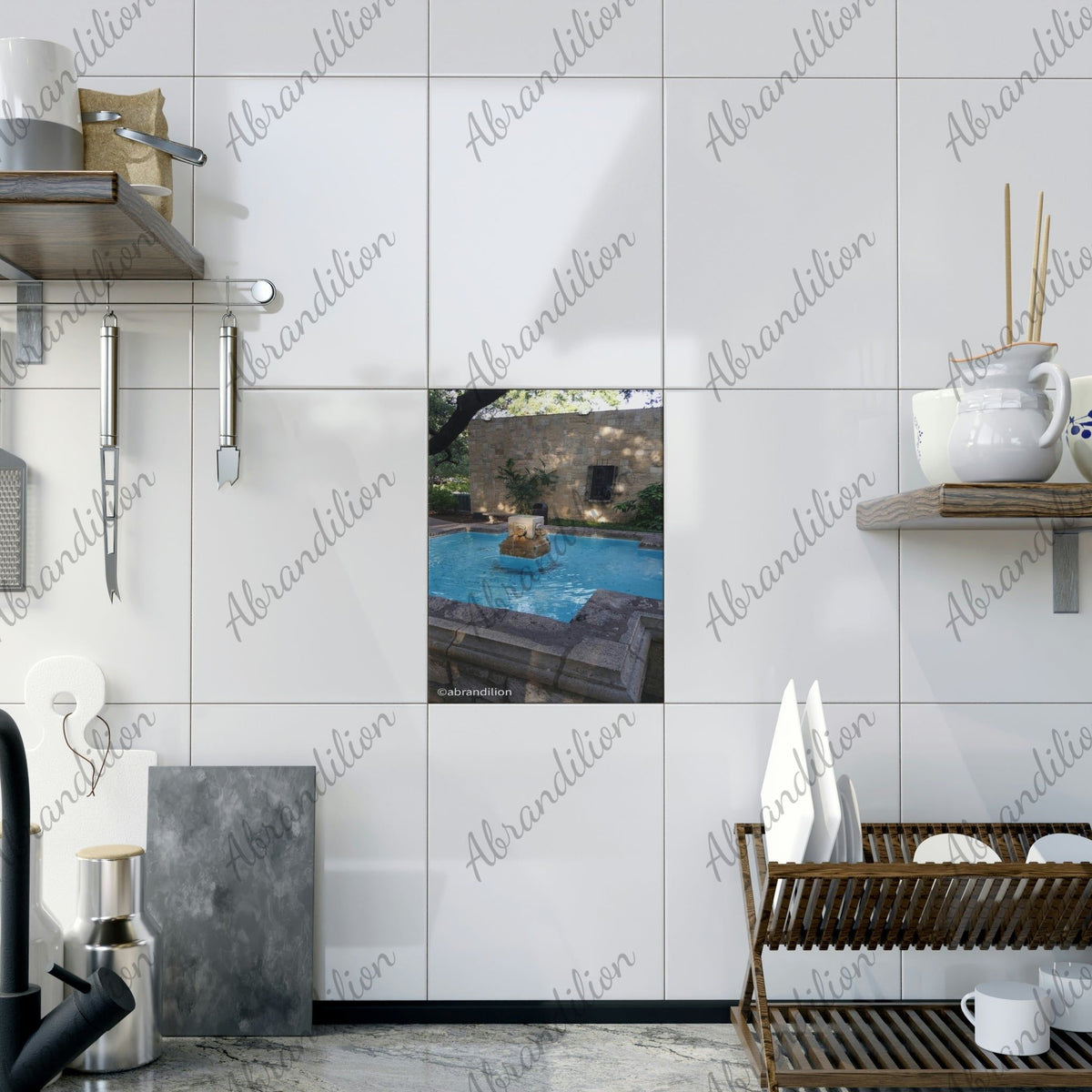 The Alamo Fountain Ceramic Photo Tile - abrandilion