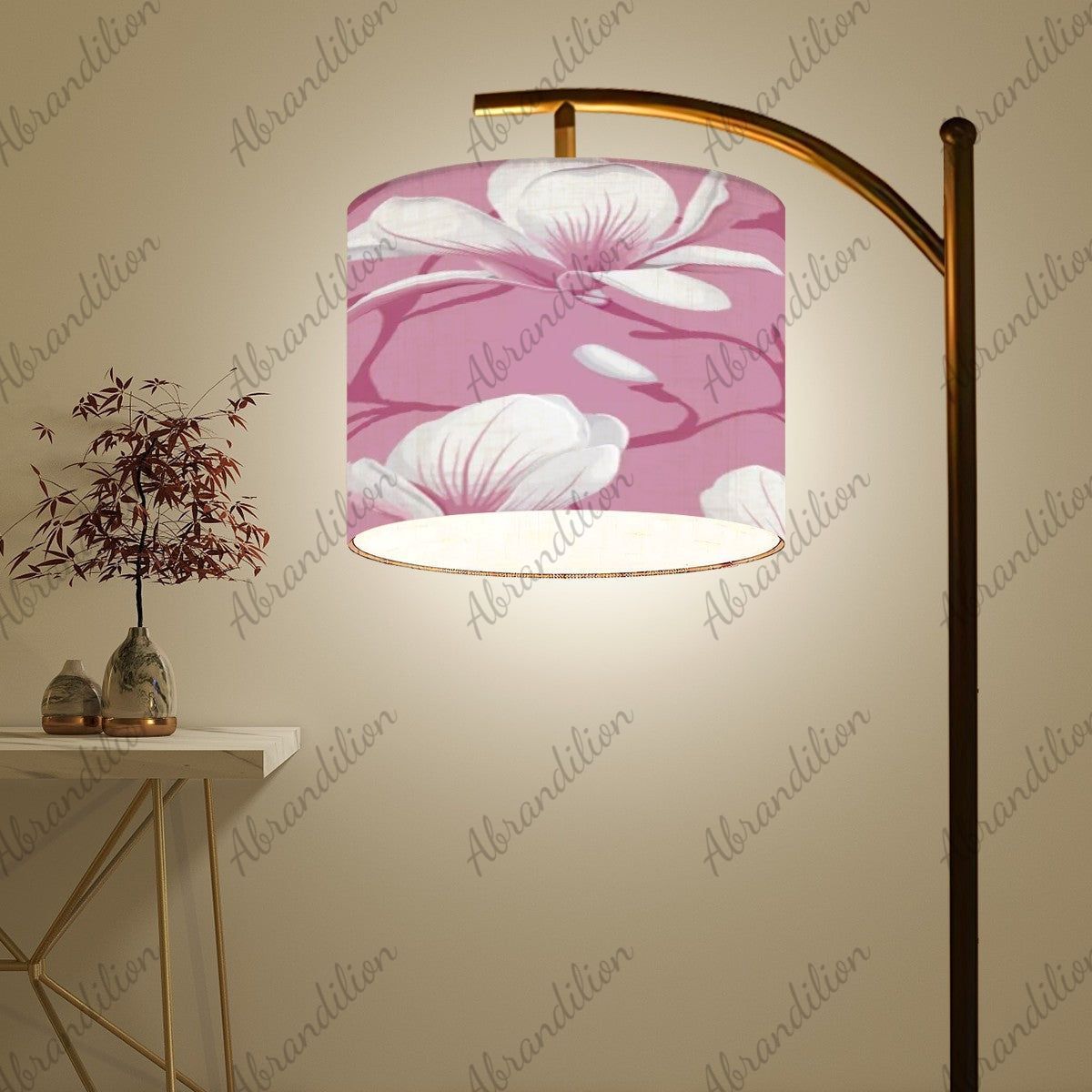 Pink Magnolia Blooms - Arc Floor Lamp (Made in USA)