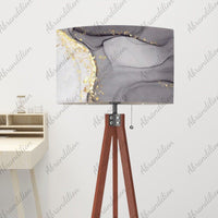 Black White and Gold Ink Flow - Tripod Floor Lamp (Made in USA) - abrandilion