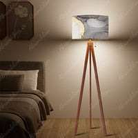 Black White and Gold Ink Flow - Tripod Floor Lamp (Made in USA) - abrandilion