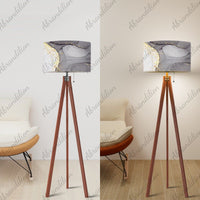 Black White and Gold Ink Flow - Tripod Floor Lamp (Made in USA) - abrandilion