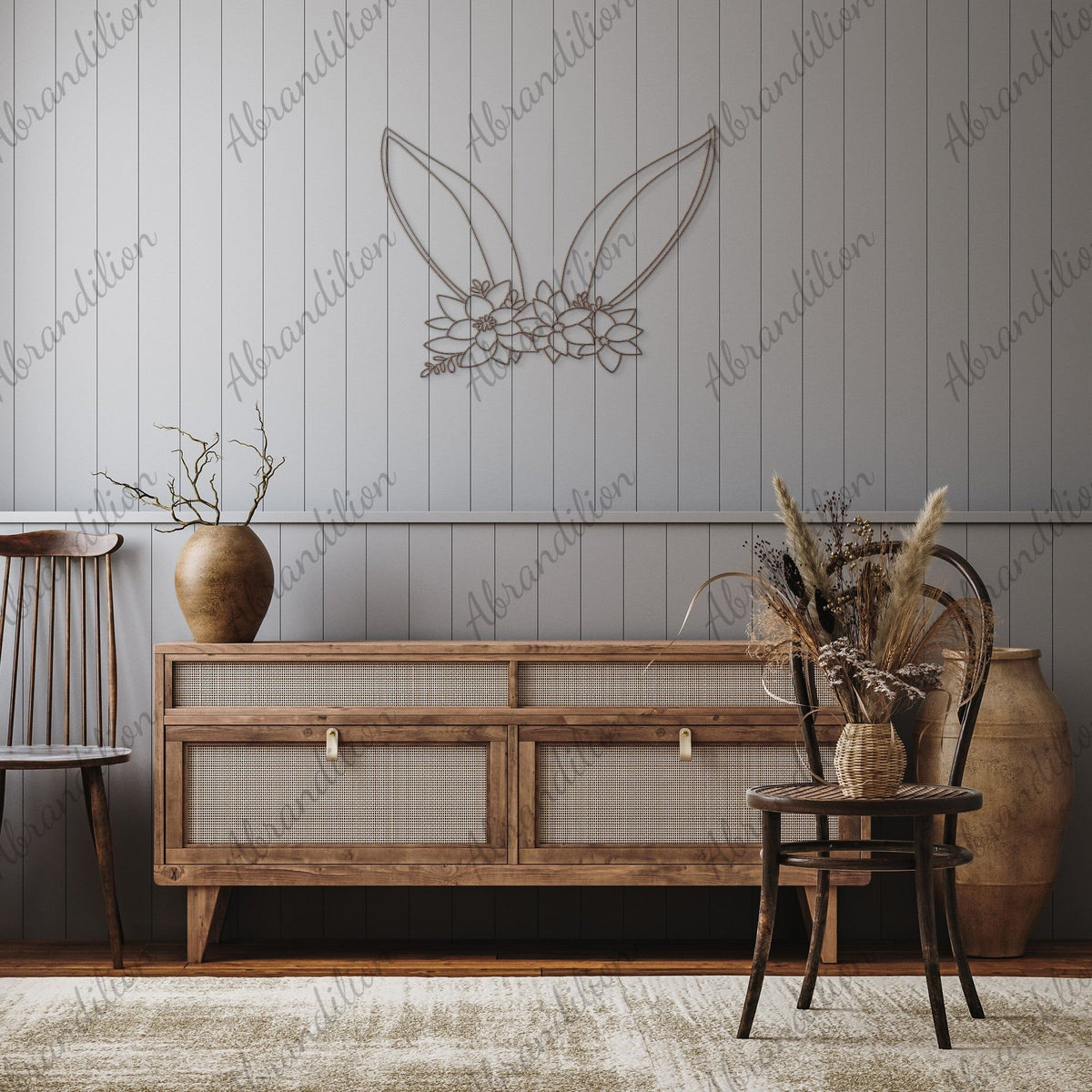 Bunny Ears with Flowers | Metal Wall Art - abrandilion