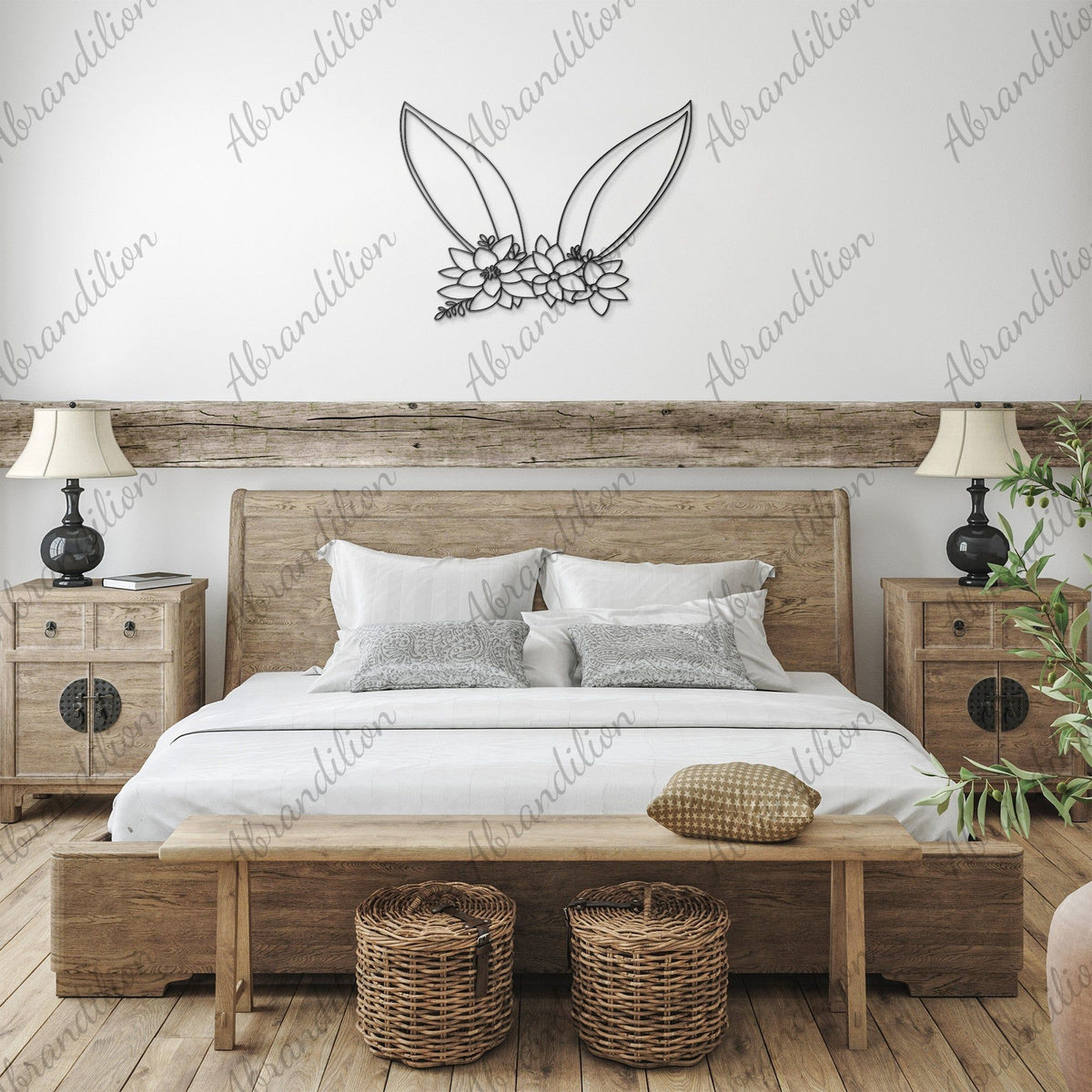 Bunny Ears with Flowers | Metal Wall Art - abrandilion