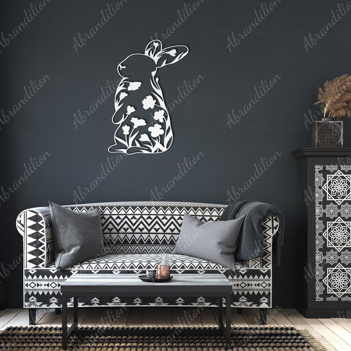 Bunny with Flowers | Metal Wall Art - abrandilion