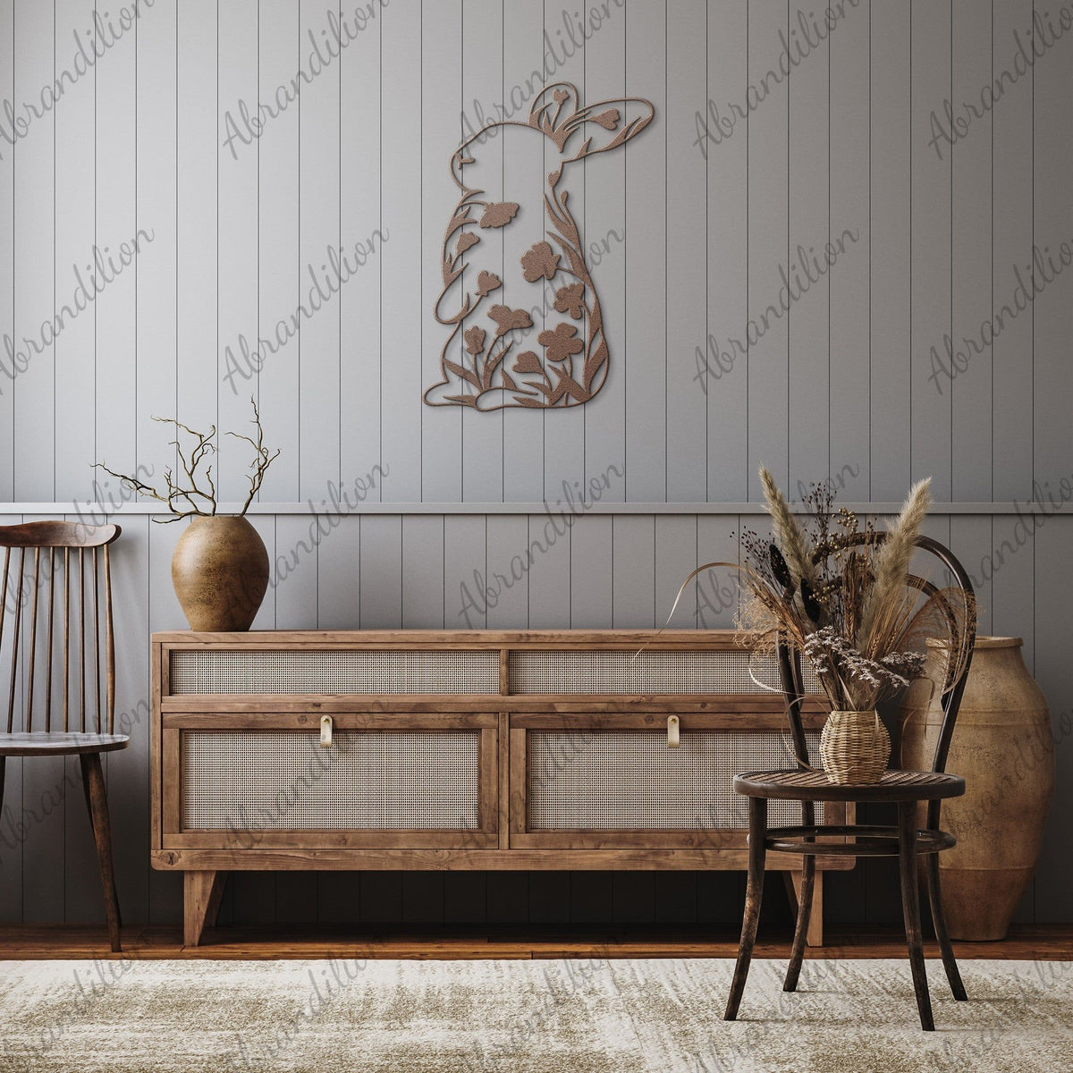 Bunny with Flowers | Metal Wall Art - abrandilion