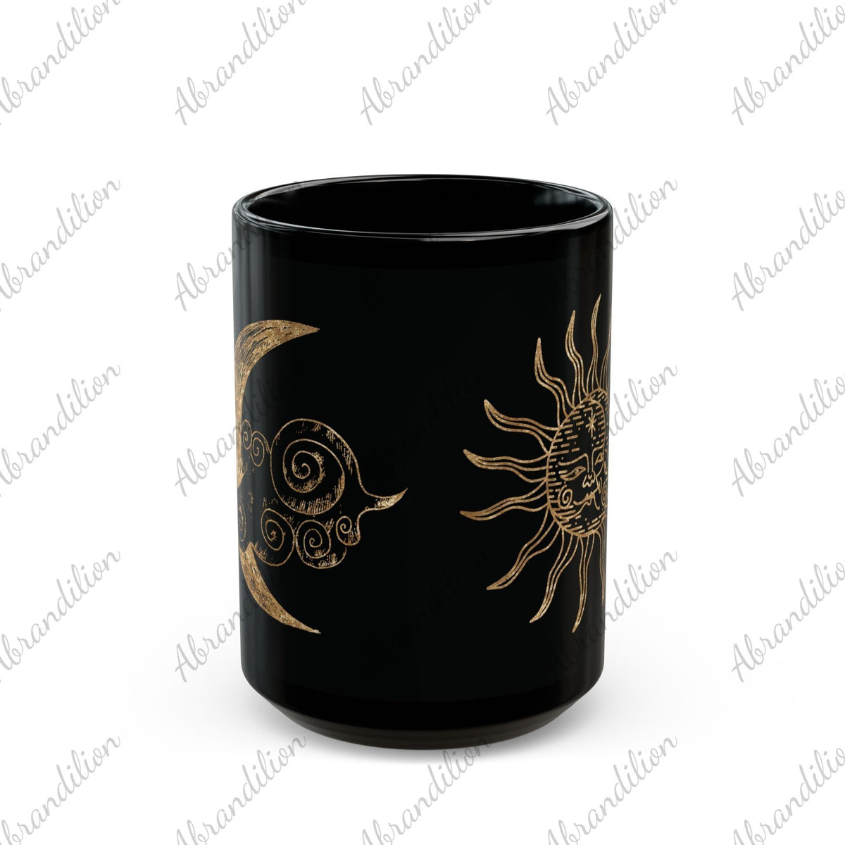 Celestial Sun and Moon Black and Gold Coffee Mug - Unique Astrology Tea Cup, Lunar Eclipse Gift, Boho Kitchen Decor, Galaxy Drinkware, - abrandilion