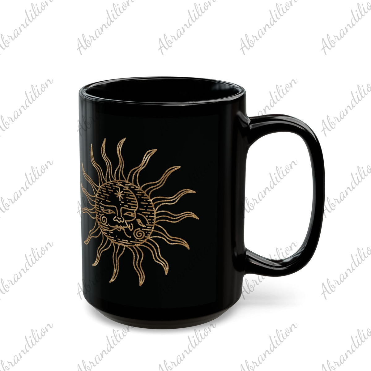 Celestial Sun and Moon Black and Gold Coffee Mug - Unique Astrology Tea Cup, Lunar Eclipse Gift, Boho Kitchen Decor, Galaxy Drinkware, - abrandilion