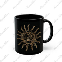 Celestial Sun and Moon Black and Gold Coffee Mug - Unique Astrology Tea Cup, Lunar Eclipse Gift, Boho Kitchen Decor, Galaxy Drinkware, - abrandilion