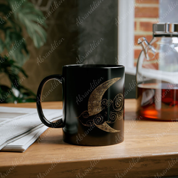 Celestial Sun and Moon Black and Gold Coffee Mug - Unique Astrology Tea Cup, Lunar Eclipse Gift, Boho Kitchen Decor, Galaxy Drinkware, - abrandilion