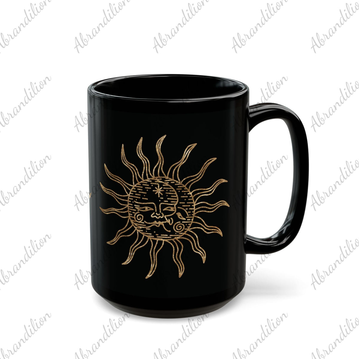 Celestial Sun and Moon Black and Gold Coffee Mug - Unique Astrology Tea Cup, Lunar Eclipse Gift, Boho Kitchen Decor, Galaxy Drinkware, - abrandilion