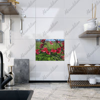Ceramic Photo Tile - Pink Flower Blossom Wall Art (Garden Fence Floral Photo) - abrandilion