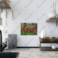 Ceramic Photo Tile - Pink Flower Blossom Wall Art (Garden Fence Floral Photo) - abrandilion