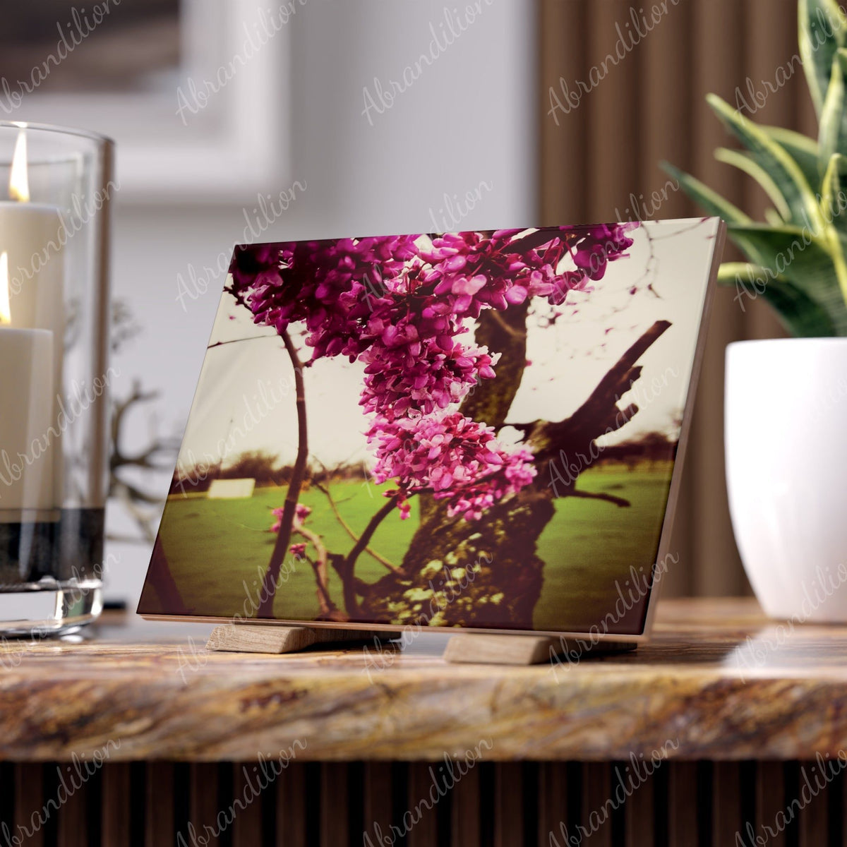 Ceramic Photo Tile — Vintage Pink Blossom Wall Art - abrandilion