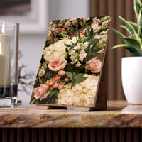 Ceramic Photo Tile — Vintage Pink Rose & Hydrangea Floral Keepsake - abrandilion