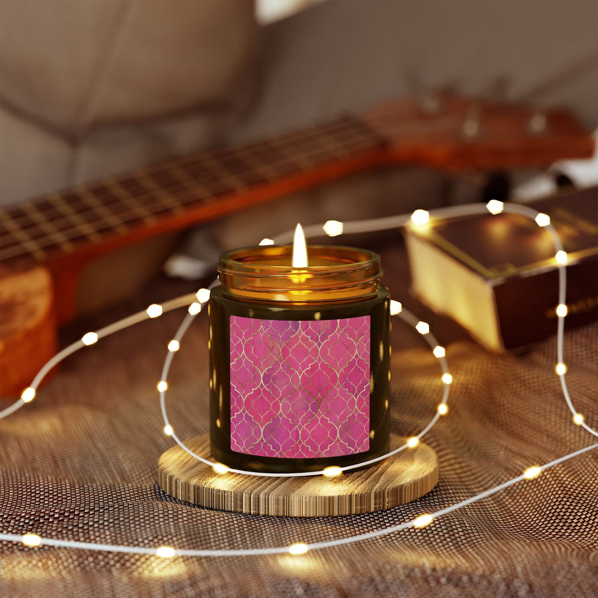 Coconut Apricot Soy Candle — Pink Moroccan Tile Scented Jar (4oz & 9oz) - abrandilion