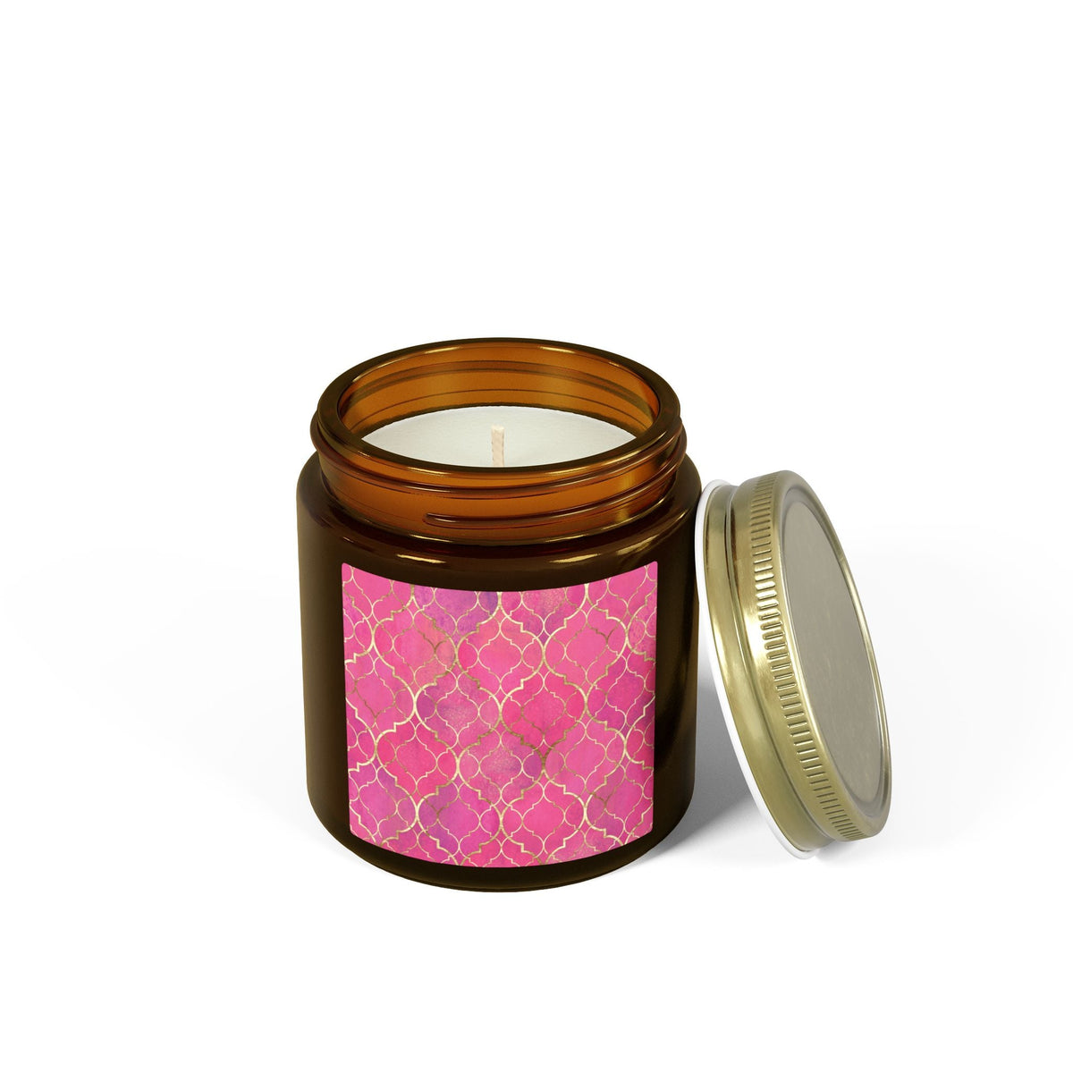 Coconut Apricot Soy Candle — Pink Moroccan Tile Scented Jar (4oz & 9oz) - abrandilion
