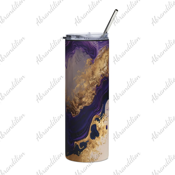 Elegant Purple and Gold Stainless Steel Tumbler, 20oz - Travel Mug, Gift for Her, Coffee Cup, Insulated Drinkware, Holiday Gift - abrandilion