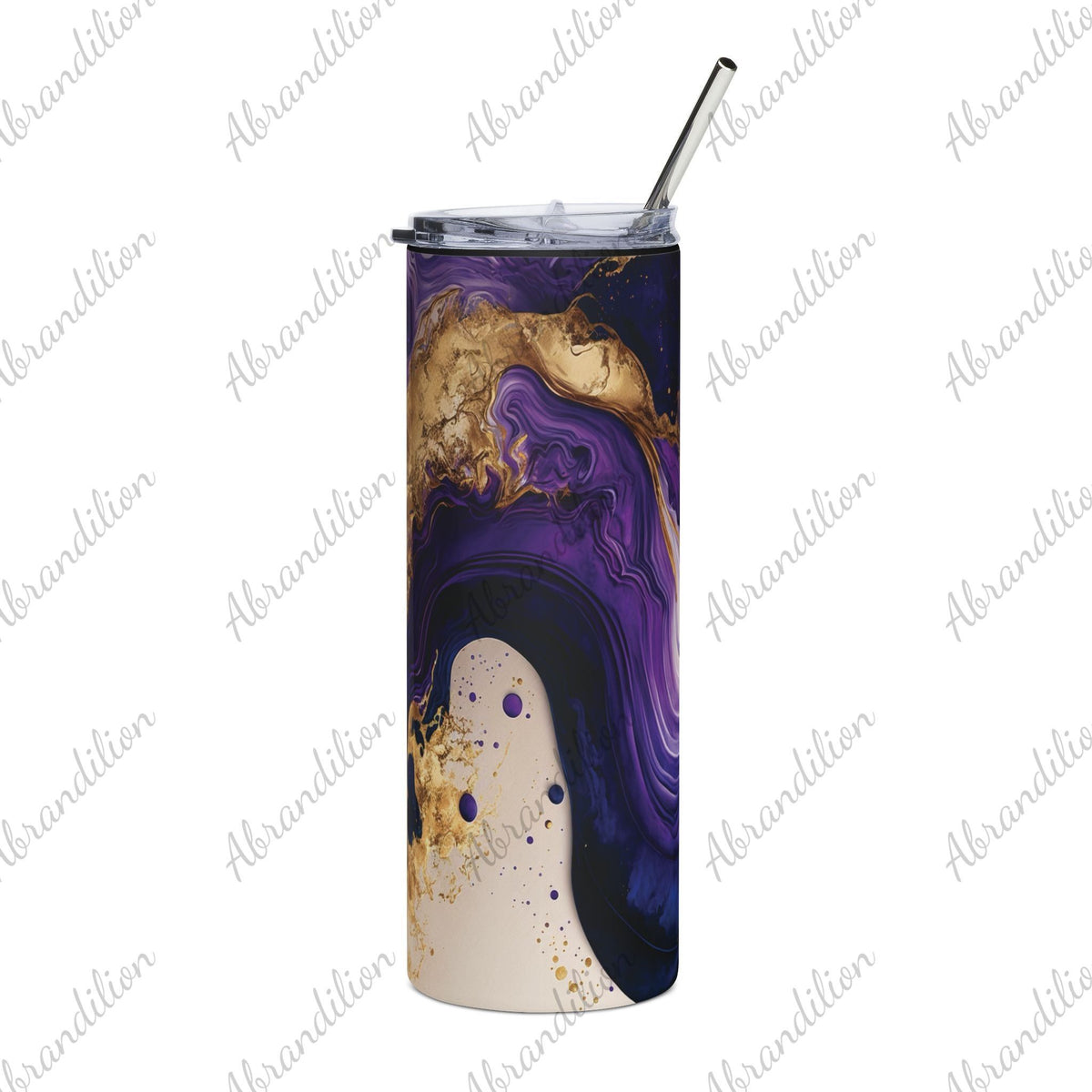 Elegant Purple and Gold Stainless Steel Tumbler, 20oz - Travel Mug, Gift for Her, Coffee Cup, Insulated Drinkware, Holiday Gift - abrandilion