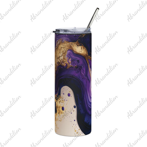 Elegant Purple and Gold Stainless Steel Tumbler, 20oz - Travel Mug, Gift for Her, Coffee Cup, Insulated Drinkware, Holiday Gift - abrandilion