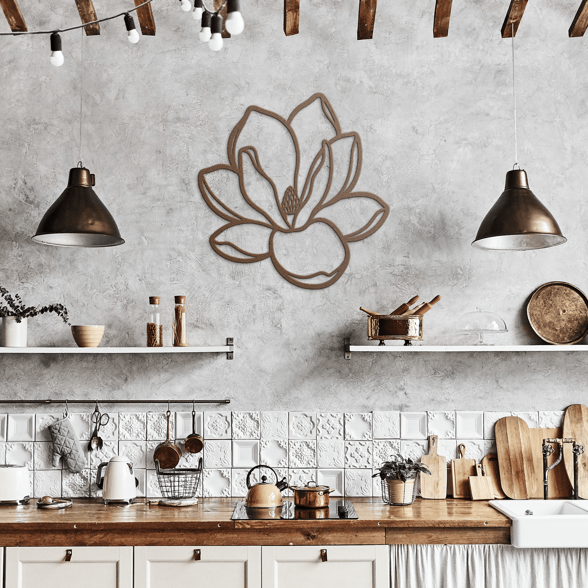 Elegant Steel Magnolia Wall Decor, Home Hanging Art - abrandilion
