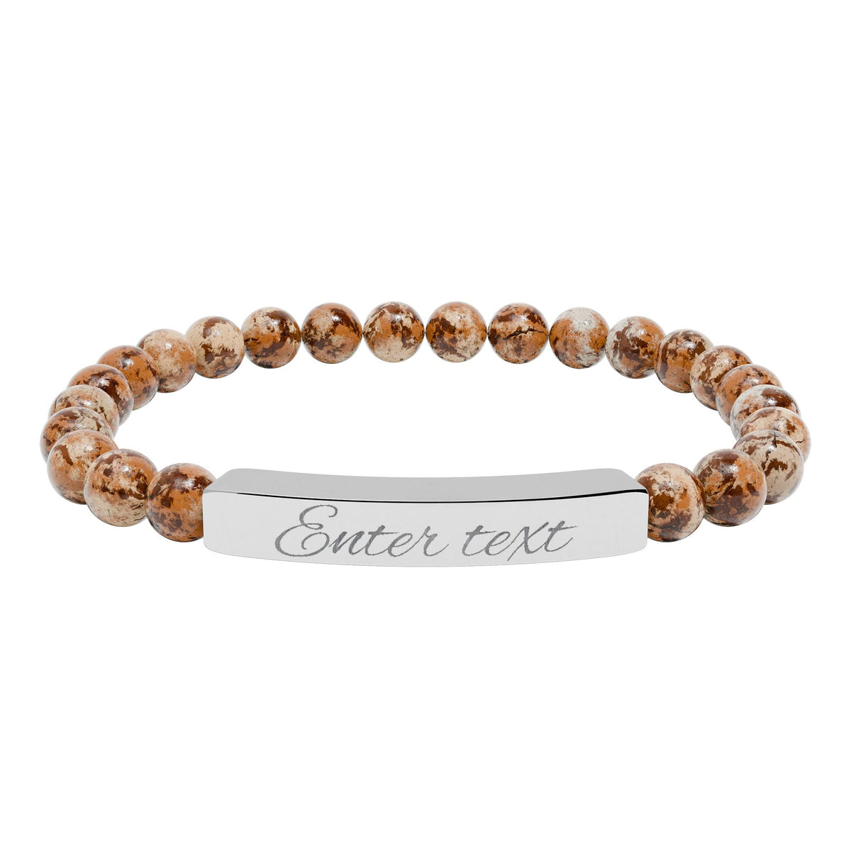 Engraved Natural Stone Stretch Bracelet — Personalized Bar Bead Bracelet - abrandilion