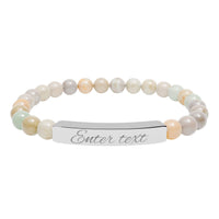 Engraved Natural Stone Stretch Bracelet — Personalized Bar Bead Bracelet - abrandilion