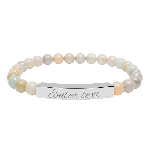 Engraved Natural Stone Stretch Bracelet — Personalized Bar Bead Bracelet - abrandilion