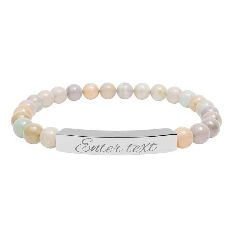 Engraved Natural Stone Stretch Bracelet — Personalized Bar Bead Bracelet - abrandilion