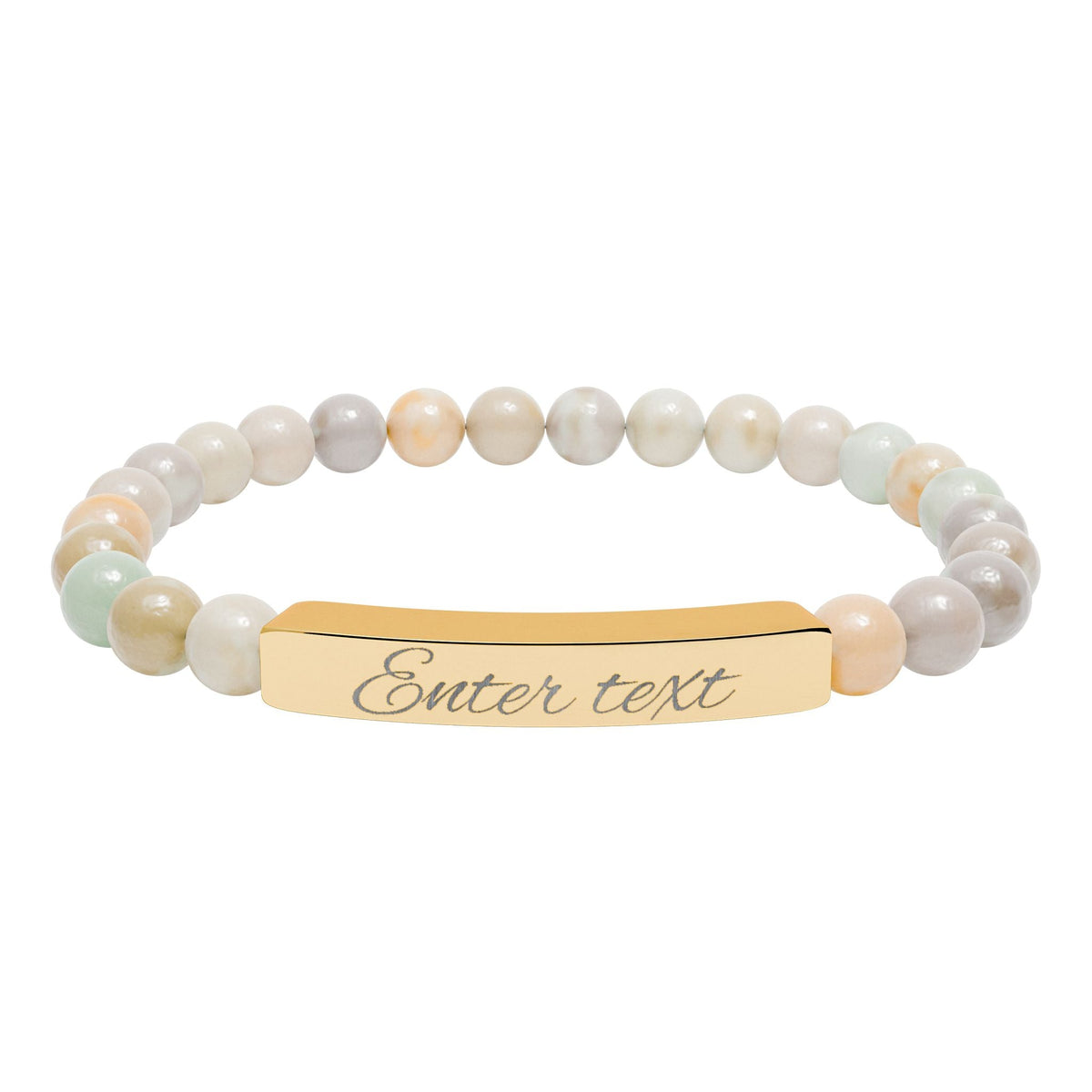 Engraved Natural Stone Stretch Bracelet — Personalized Bar Bead Bracelet - abrandilion