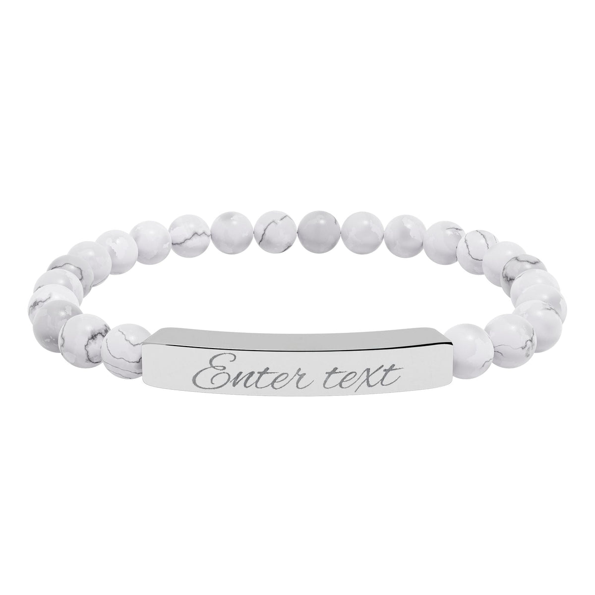 Engraved Natural Stone Stretch Bracelet — Personalized Bar Bead Bracelet - abrandilion