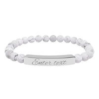 Engraved Natural Stone Stretch Bracelet — Personalized Bar Bead Bracelet - abrandilion