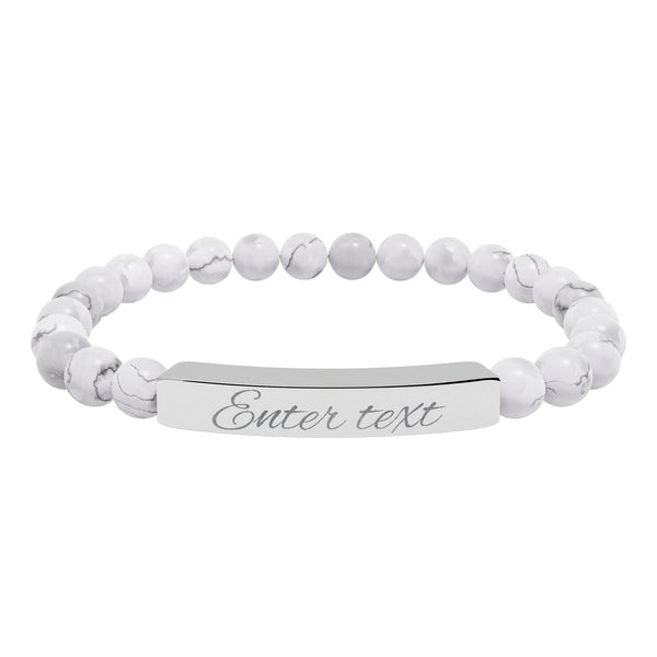 Engraved Natural Stone Stretch Bracelet — Personalized Bar Bead Bracelet - abrandilion
