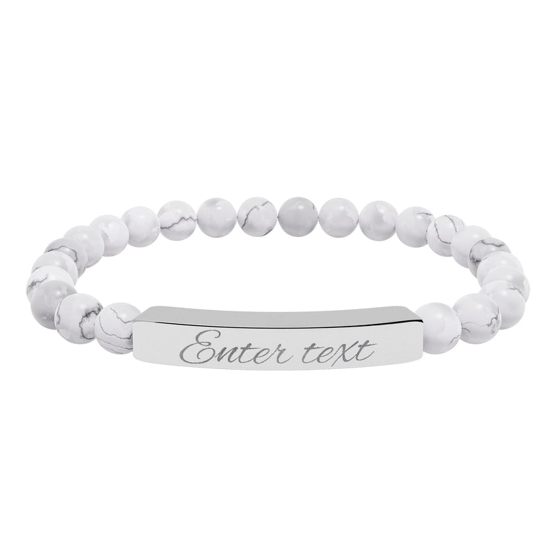 Engraved Natural Stone Stretch Bracelet — Personalized Bar Bead Bracelet - abrandilion
