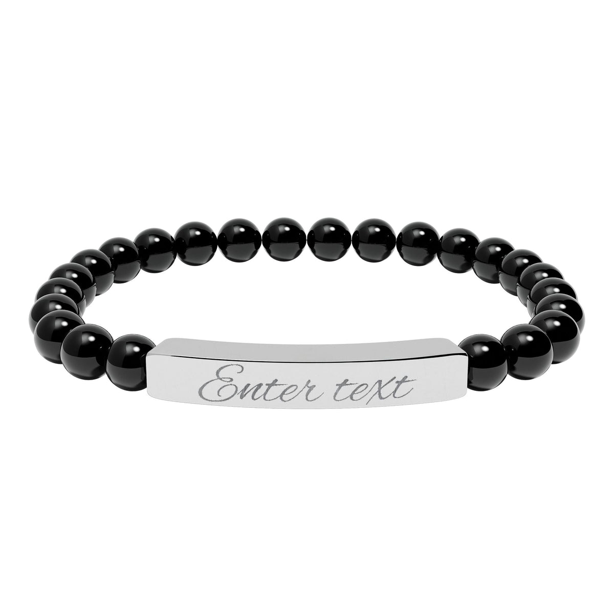 Engraved Natural Stone Stretch Bracelet — Personalized Bar Bead Bracelet - abrandilion