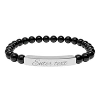 Engraved Natural Stone Stretch Bracelet — Personalized Bar Bead Bracelet - abrandilion