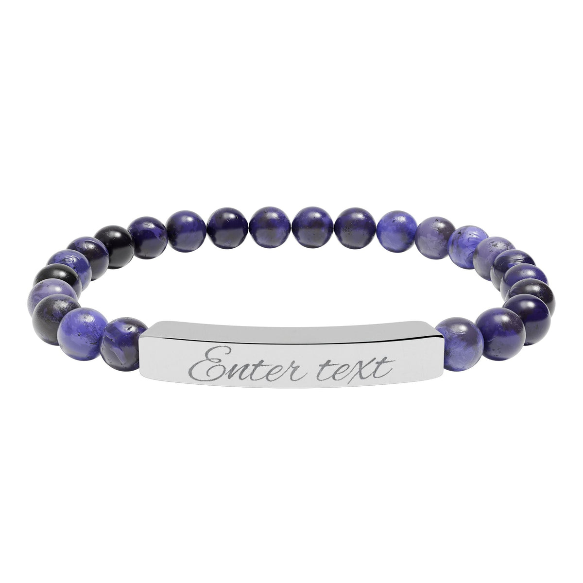 Engraved Natural Stone Stretch Bracelet — Personalized Bar Bead Bracelet - abrandilion