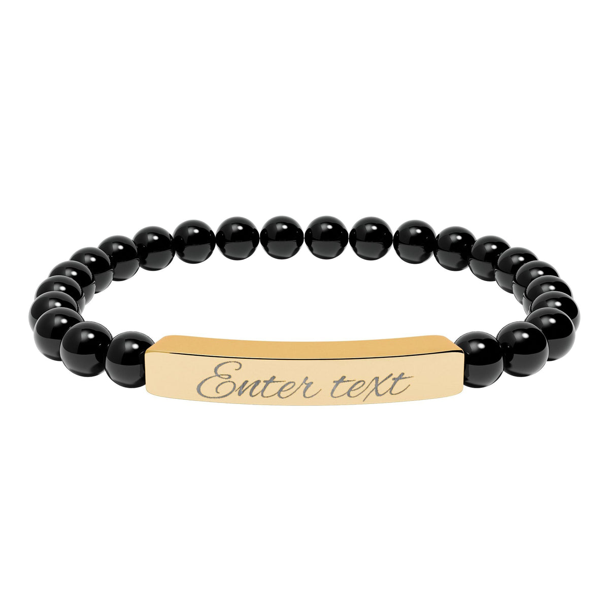 Engraved Natural Stone Stretch Bracelet — Personalized Bar Bead Bracelet - abrandilion