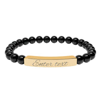 Engraved Natural Stone Stretch Bracelet — Personalized Bar Bead Bracelet - abrandilion